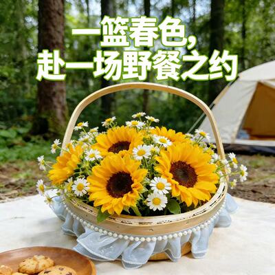 自然风编织野餐篮子手提户外