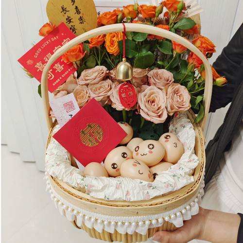 鸡蛋花篮木片送月子闺蜜田园风手工diy创意礼物鲜花插花手提花篮