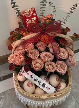 鸡蛋花篮月子花篮手提月子鸡蛋花篮节日礼品diy手工木制网红篮