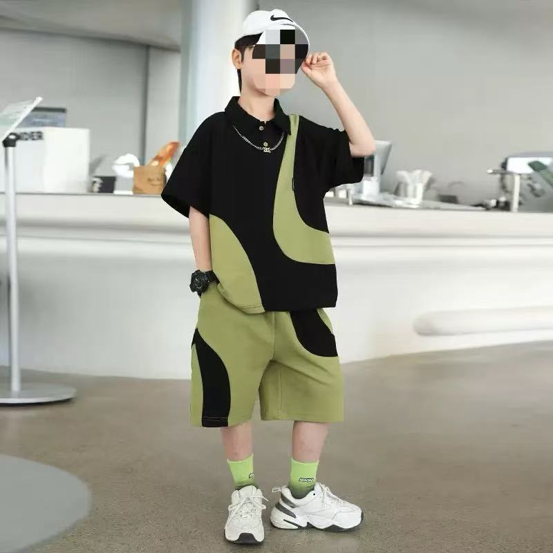 男童夏季拼色POLO衫短裤两件套