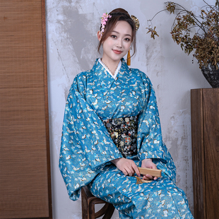 湖蓝小鹤和服系日本剧本杀日料店民宿和服女款季摄影改良和服浴衣