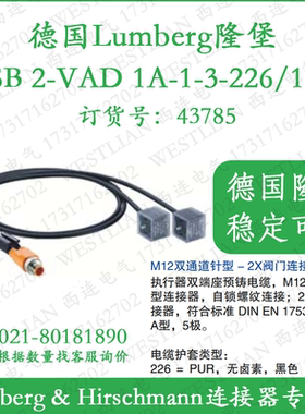 lumberg德国隆堡双端预铸线缆PUR黑色ASB 2-VAD 1A-1-3-226/1 M