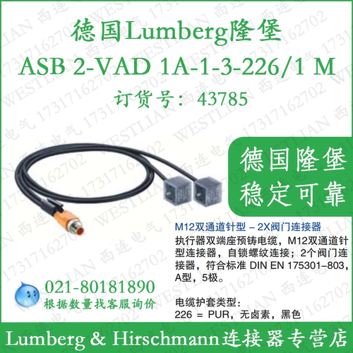 lumberg双端预铸PUR黑色线缆