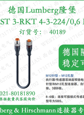 德国隆堡lumberg双端预铸连接线3芯黑色RST 3-RKT 4-3-224/0,6 M
