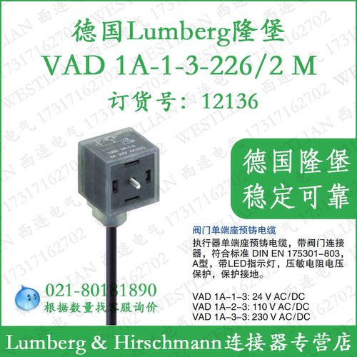电磁阀连接器lumberg预铸线