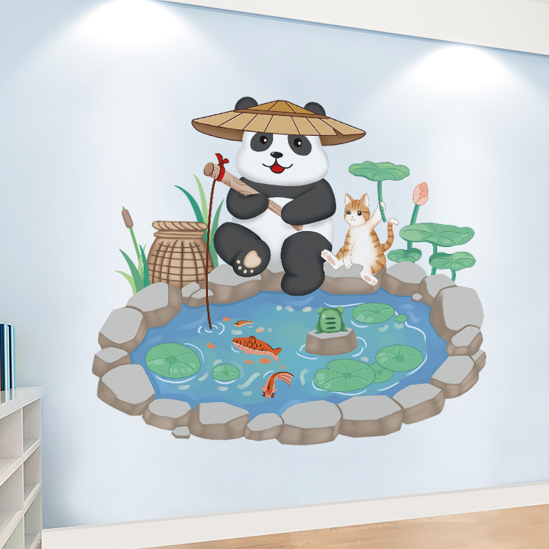 池边小动物儿童房幼儿园墙面装饰卡通墙贴纸创意墙纸遮丑墙壁贴画图片