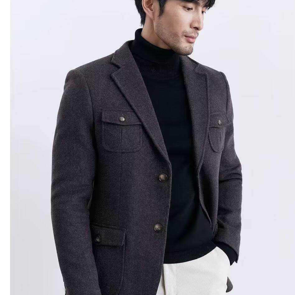 秋冬羊毛粗花呢重磅工装修身多口袋西服外套男士复古猎装西装大码,男装,西服,淘宝优惠券,粉丝福利购,淘宝优惠卷
