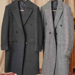 英伦复古外套羊毛粗花呢人字纹长款浴血黑帮秋冬厚款重磅马球大衣
