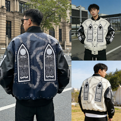 秋冬哥特图腾烫钻铆钉刺绣夹克