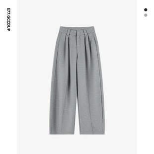 GCCDUPE77『伦敦雾语』醋酸羊毛混纺冬季极简纯色加绒直筒休闲裤