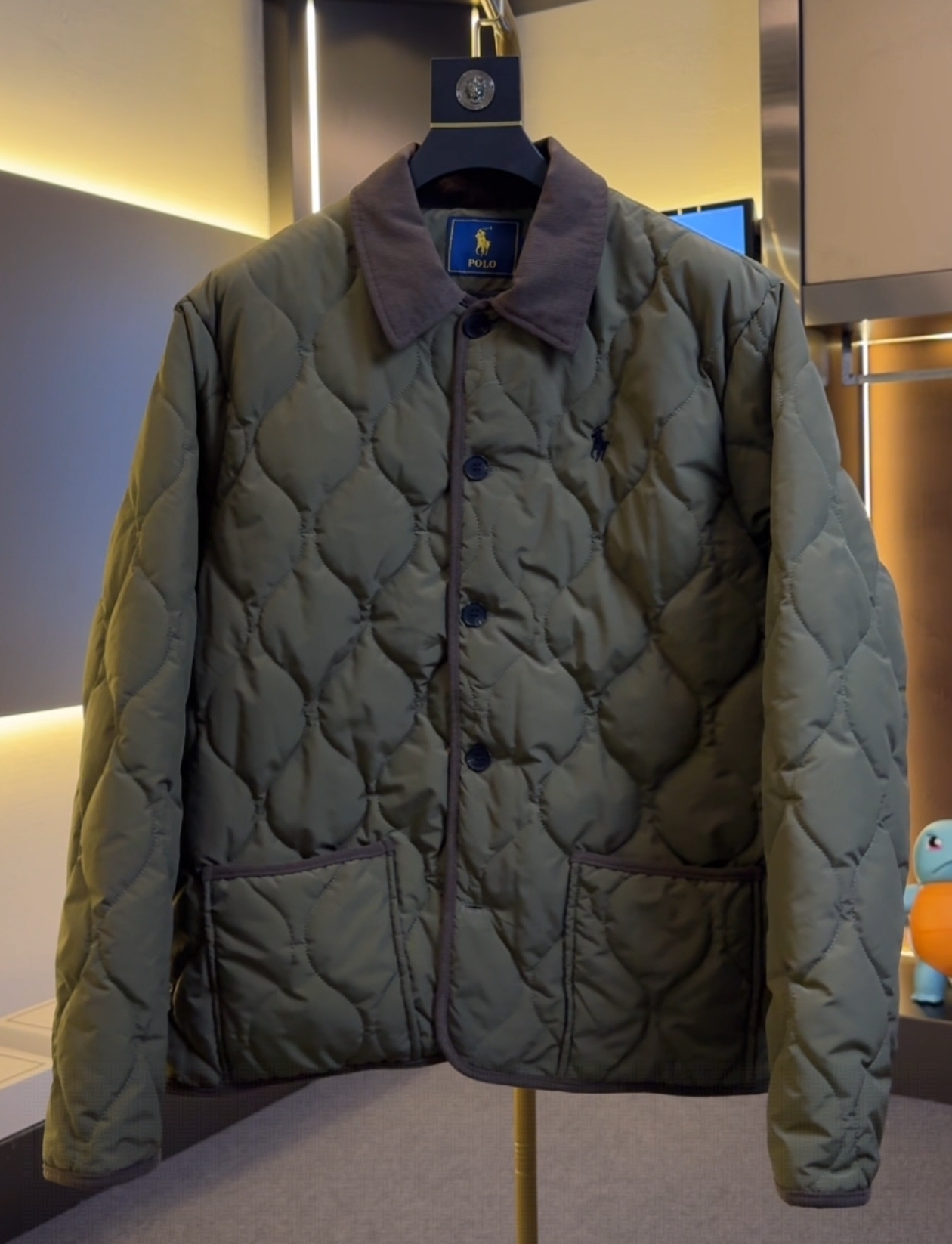 【C36106】【浩】秋冬新款菱形格拼接翻领时尚百搭棉服外套