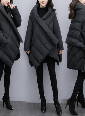 2023新款韩版宽松显瘦中长款黑色斗篷外套袄子加厚保暖羽绒服女冬