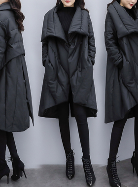 pu皮斗篷外套女装2023新款冬宽松大码中长款羽绒服女黑色显瘦加厚