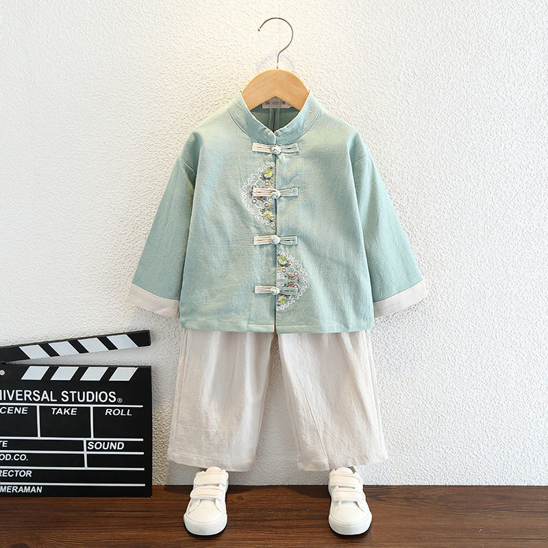 萌小铁儿童汉服中国风春秋男童童表演服套装古风国学表演服唐装