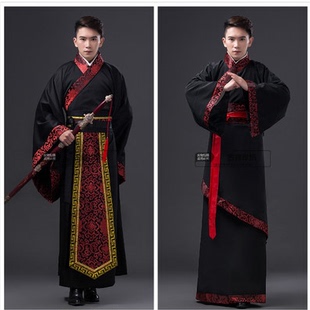 2018年新款古装男士侠客服民族汉服男舞台表演出服曲裾直裾摄影服