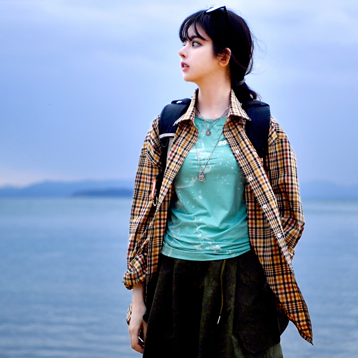 北京森林户外宽松休闲格纹衬衣