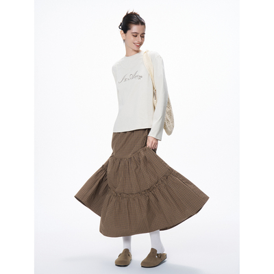 蛋糕蓬蓬裙格子半身裙