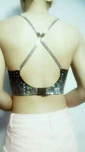 重工烫亮钻带钻交叉肩带内衣一片式无痕隐形文胸美背带胸罩