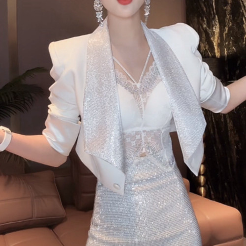 网红直播气质少女显瘦闪钻美背重工烫钻蕾丝吊带时尚女小蛮腰背心