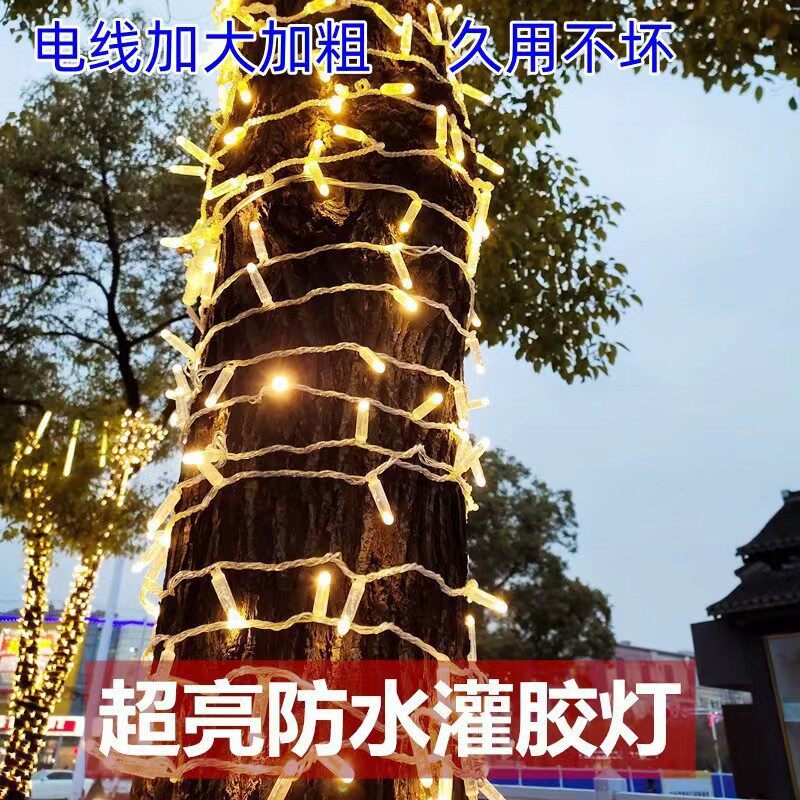 LED灌胶灯串加粗电线户外防水防晒闪灯串灯彩灯公母串亮连绕树灯