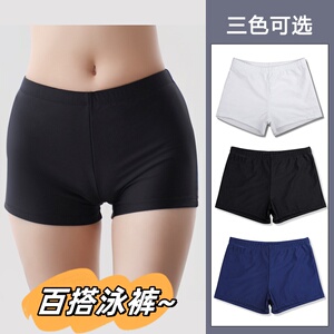 单独泳裤女保守平角防走光黑色基础夏装单件打底大码游泳短裤女式