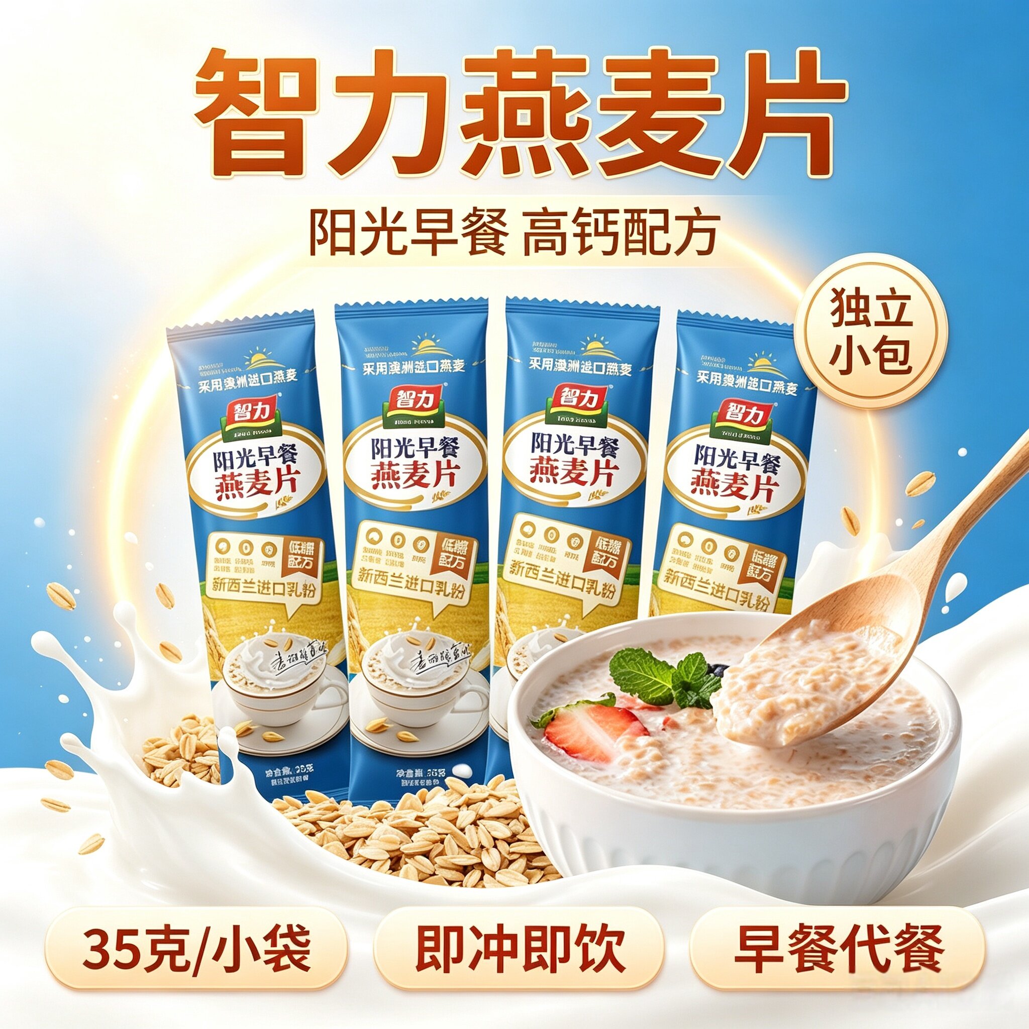 智力低糖高钙牛奶阳光早餐燕麦片35g即食营养麦片代餐独立小包装