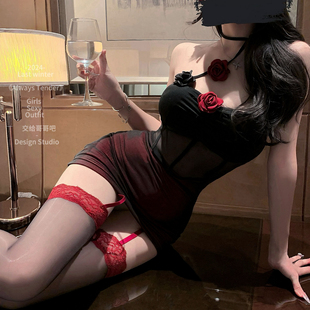 心上人的红玫瑰！高级氛围感礼服裙性感收腰显瘦连衣裙女透视睡裙