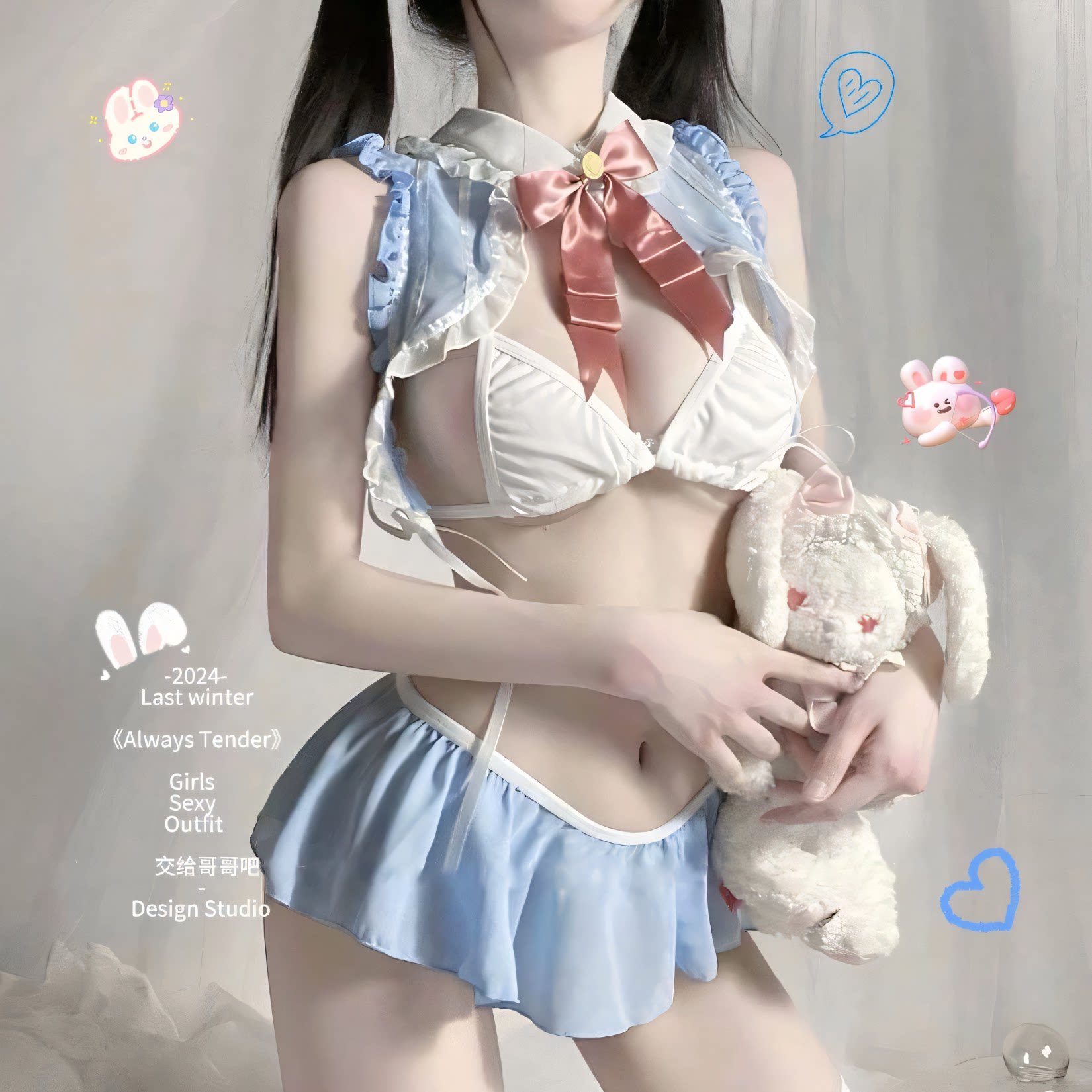 兔子超甜！纯欲可爱兔女郎角色扮演性感诱惑三点式女情趣制服套装
