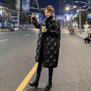 欧洲站2024冬季 棉服外套女 新款 加厚保暖棉衣设计感亮面过膝中长款