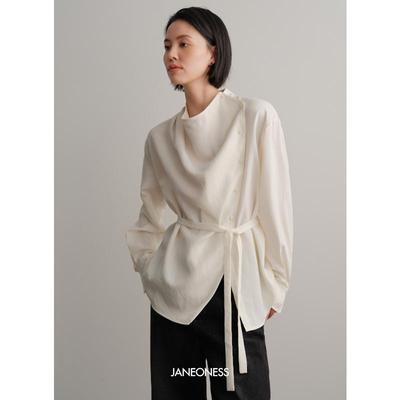 JANEONESS不对称荡领斜门襟衬衫