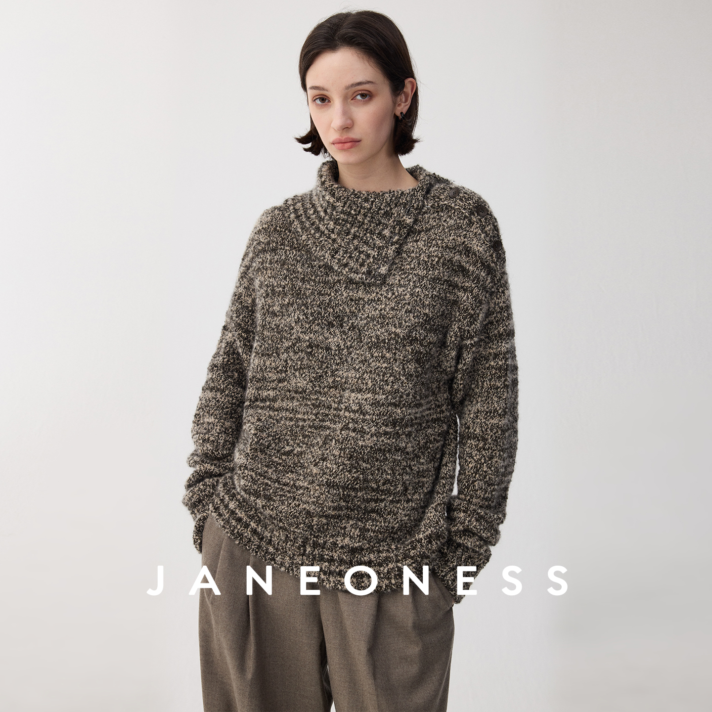 JANEONESS 花纱高领针织毛衣