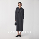 JANEONESS 连帽连衣裙 进口澳洲美丽奴羊毛混纺折纸兔耳领宽松长袖