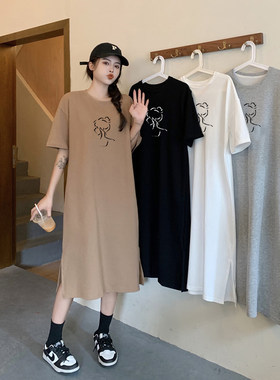 韩国大码女装短袖网红风孕妇裙夏季长裙可外穿睡裙胖mm宽松连衣裙