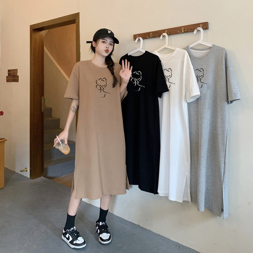 韩国大码女装短袖网红风孕妇裙夏季长裙可外穿睡裙胖mm宽松连衣裙