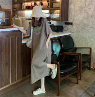 夏季连衣裙女短袖长款过膝2023新款大码宽松睡衣长裙超长t恤睡裙