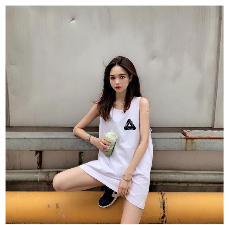 纯棉吊带背心无袖t恤女夏季外穿宽松家居服睡裙中长款篮球服上衣