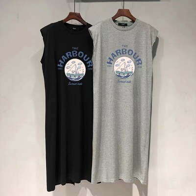 夏季印花直筒休闲连衣裙开叉显瘦