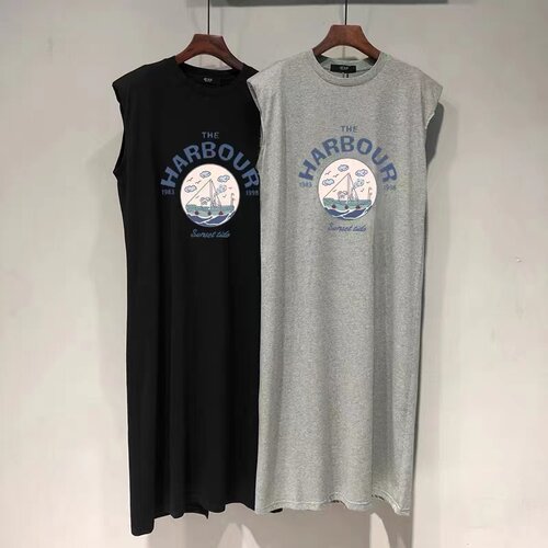 夏季印花直筒休闲连衣裙开叉显瘦
