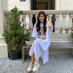 减龄孕妇长款 时尚 连衣裙休闲宽松显瘦大码 孕妈夏季 过膝连衣裙 新款