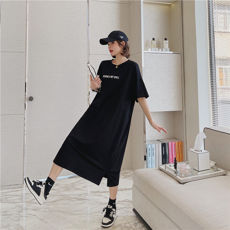 美式运动风简约连衣裙夏季洋气新款小个子宽松显瘦T恤裙女潮流女
