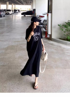 睡裙女夏加长款过膝到脚踝宽松大码孕妇家居裙可爱睡衣韩版很仙的