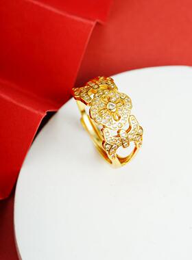 古法沙金花丝镶钻复古活口戒指