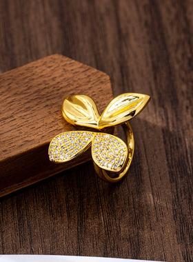 越南沙金蝴蝶镶钻开口戒指
