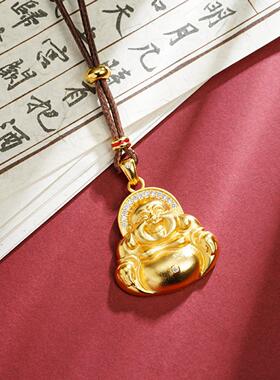 越南沙金镶嵌钻石弥勒佛吊坠｜