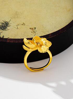 宫廷风古法拉丝芍药开口戒指