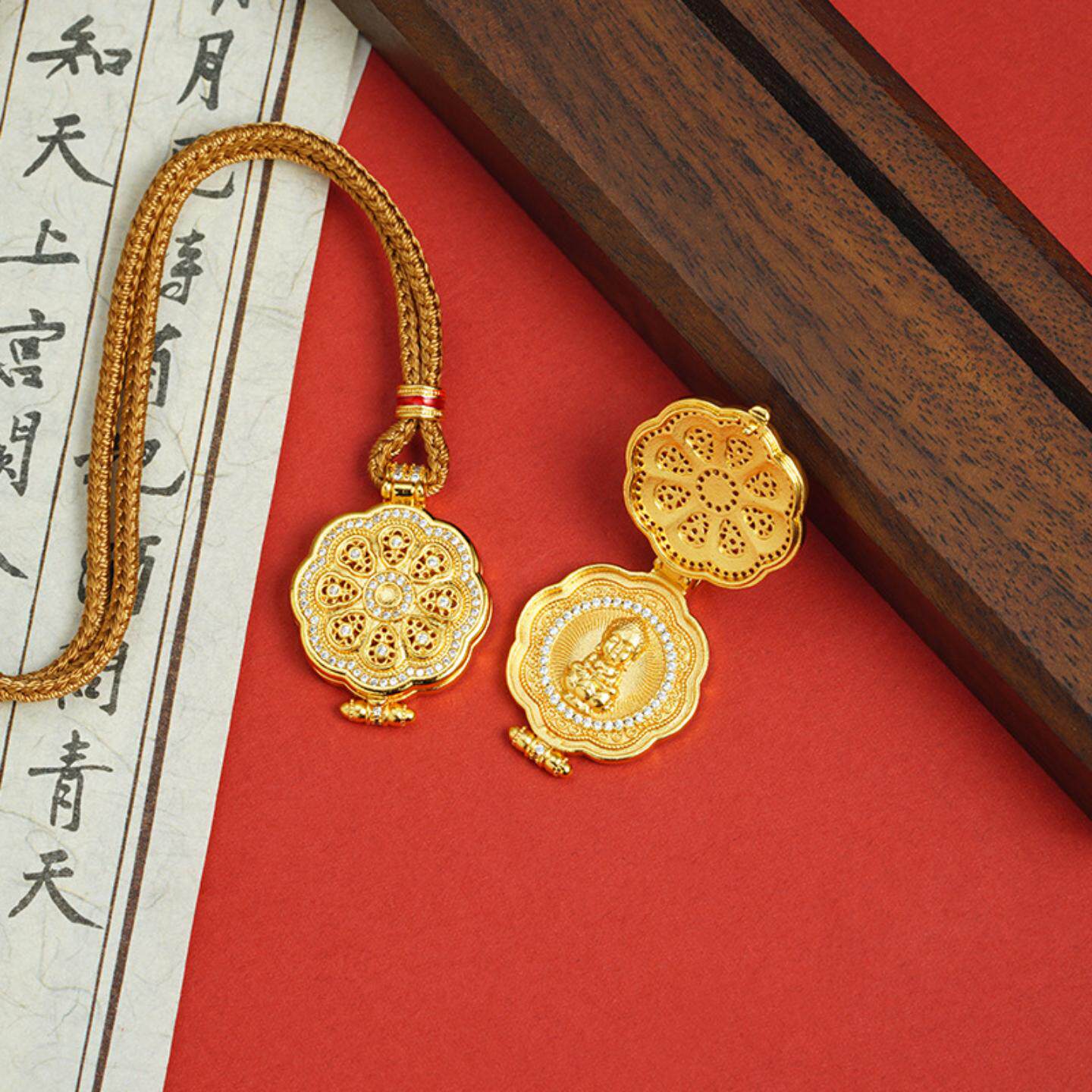 新中式古法沙金项链国潮八宝开合弥勒佛吊坠女宫廷风久不掉色饰品