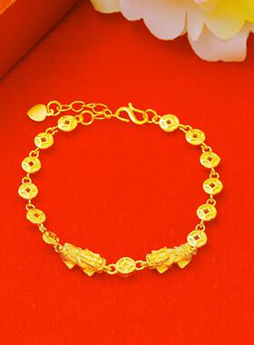 越南沙金双貔貅佛珠手链