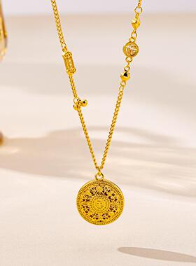 新中式沙金福字罗盘锁骨链