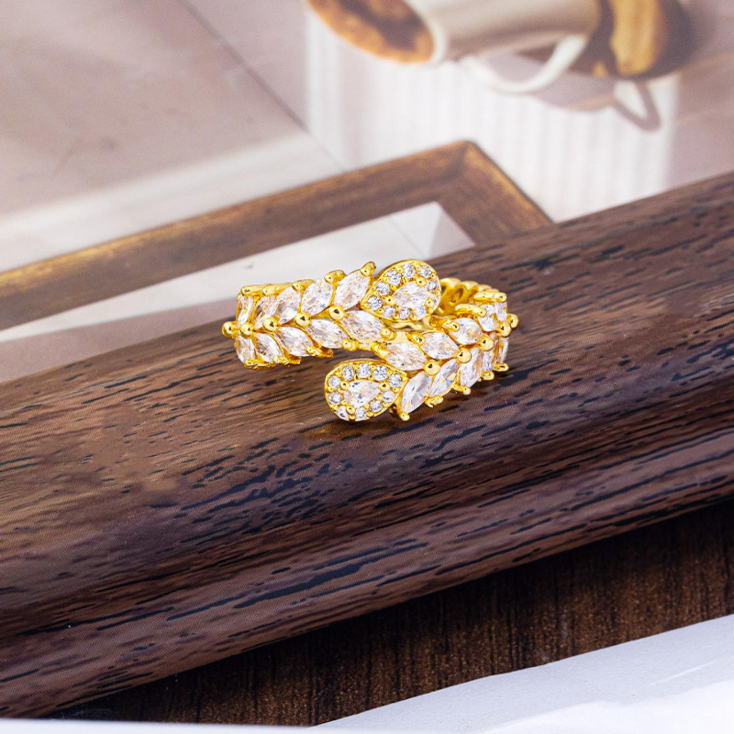 越南沙金轻奢镶锆麦穗戒指