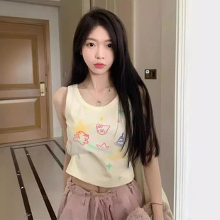 显瘦内搭外穿短款 可爱甜美涂鸦学院打底小吊带背心女辣妹修身 上衣